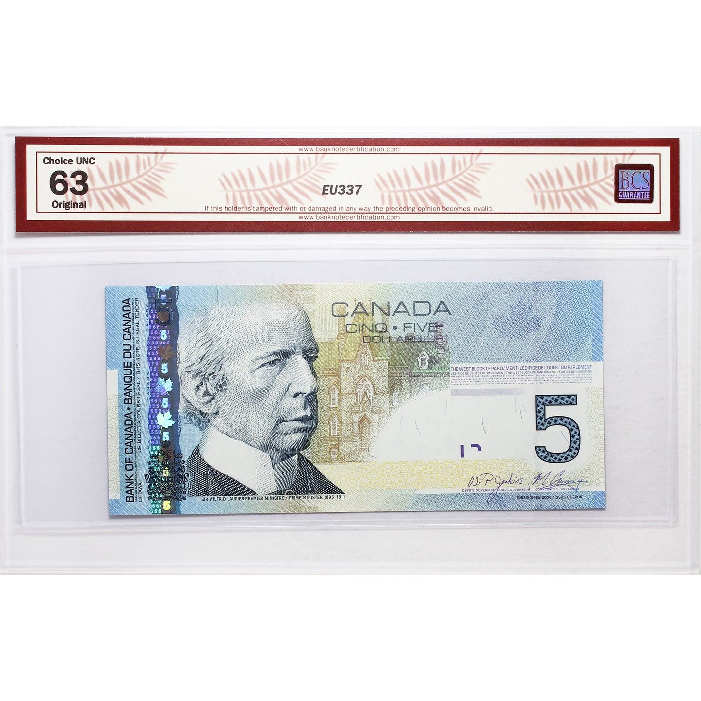 BC-67b-N1-iii 2006 Canada $5 J-C, 2008, RADAR APP2310132 BCS Certified CUNC63 Original