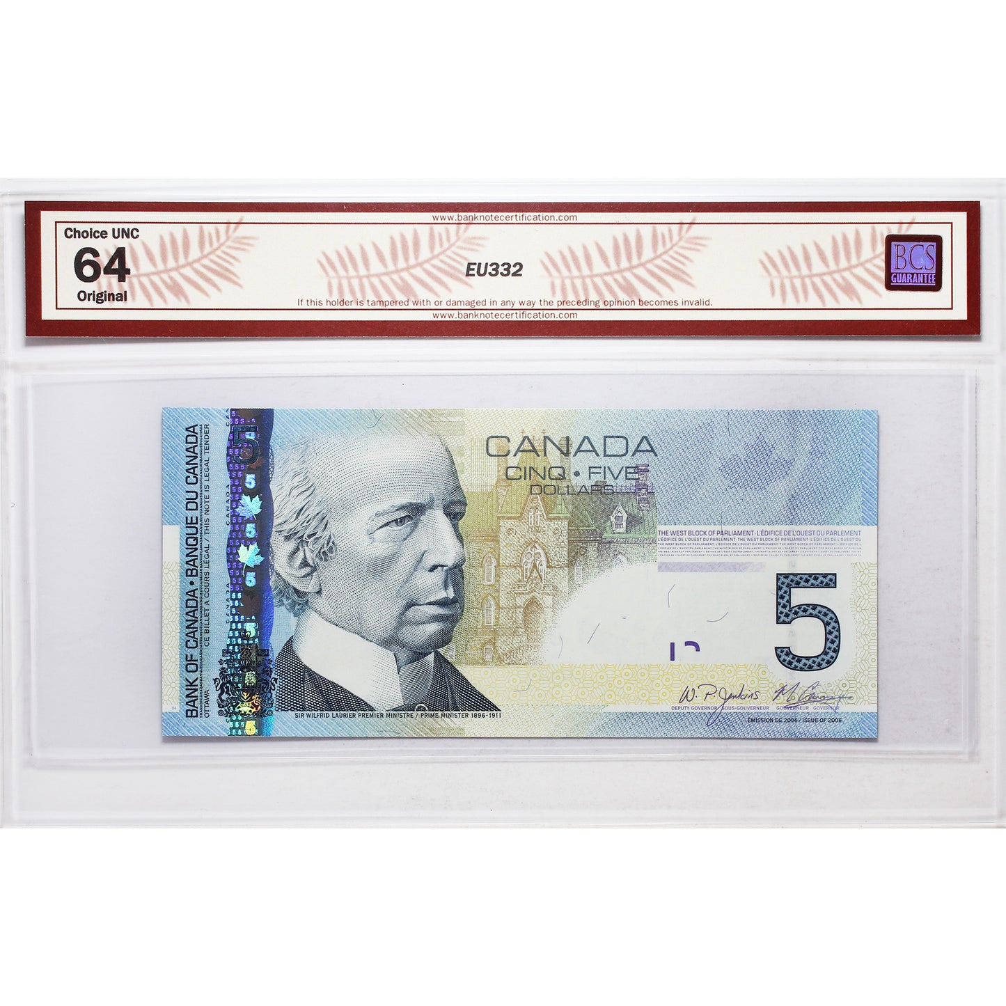 BC-67b-N1-iii 2006 Canada $5 J-C, 2008, RADAR APT7319137 BCS Certified CUNC64 Original