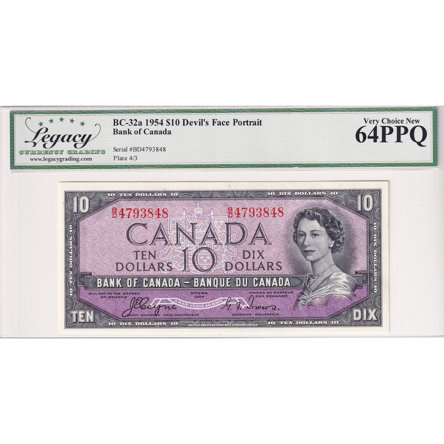 BC-32a 1954 Canada $10 Coyne-Towers, Devil's Face, B/D Legacy Certified CUNC64 PPQ