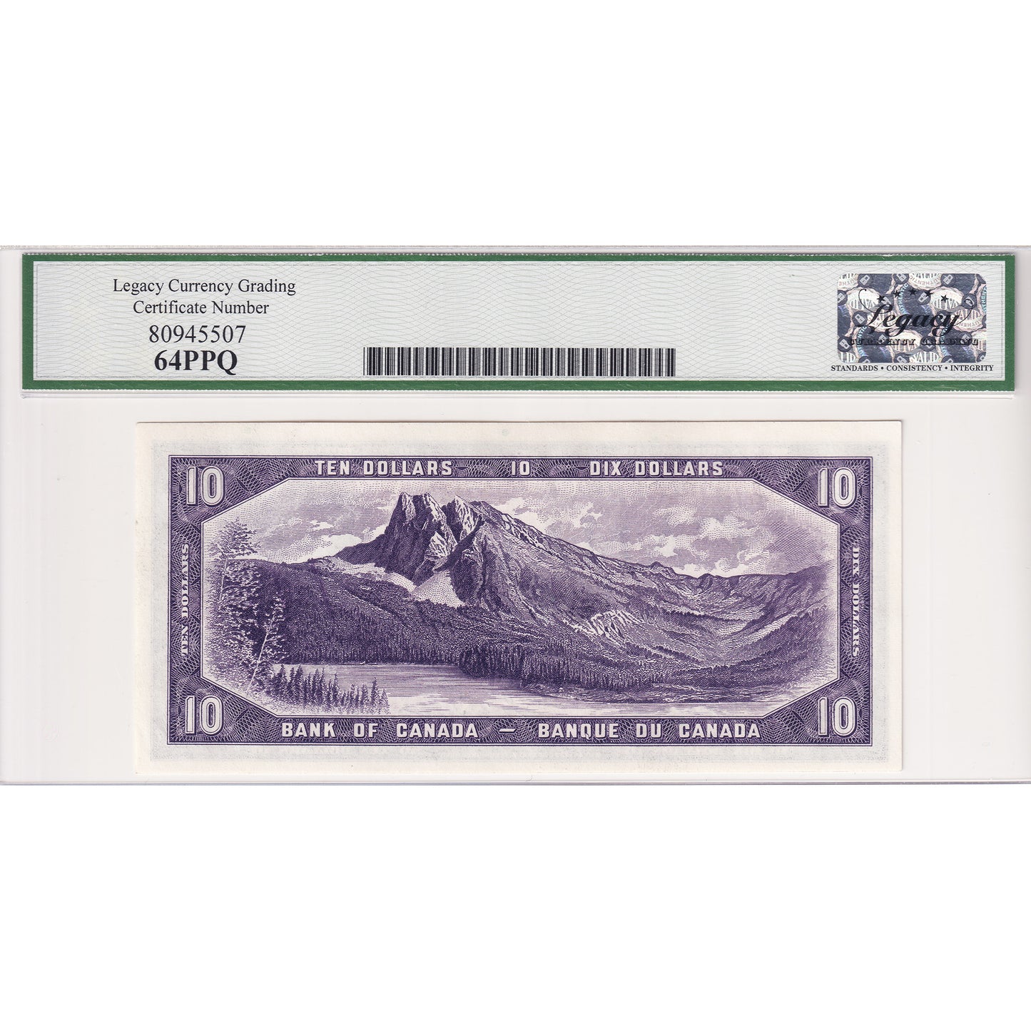 BC-32a 1954 Canada $10 Coyne-Towers, Devil's Face, B/D Legacy Certified CUNC64 PPQ