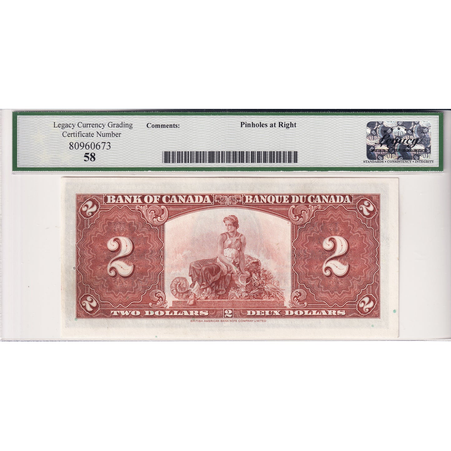 BC-22c 1937 Canada $2 Coyne-Towers, E/R Legacy Certified AU-58