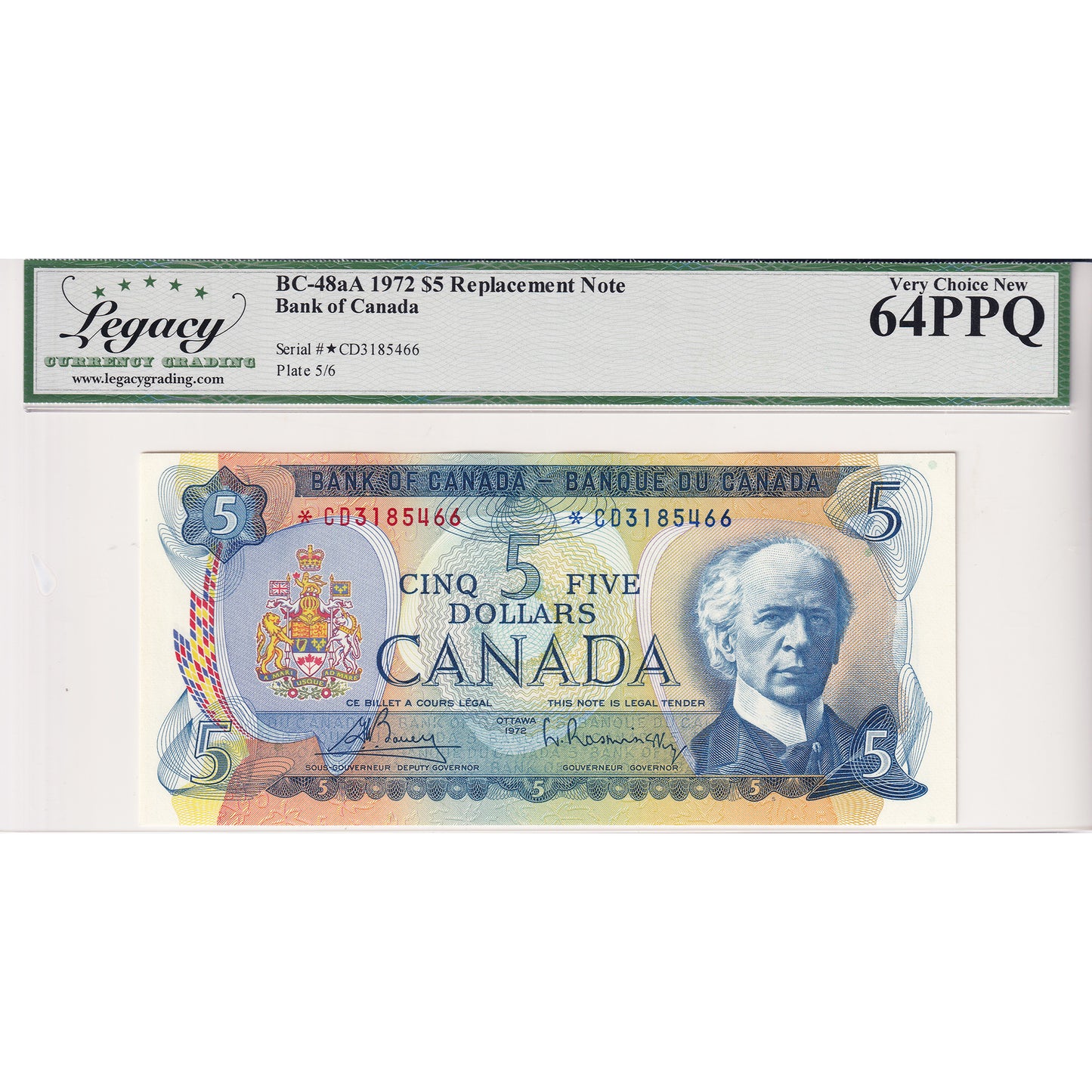 BC-48aA 1972 Canada $5 Bouey-Rasminsky, Replacement, *CD Legacy Certified CUNC64 PPQ