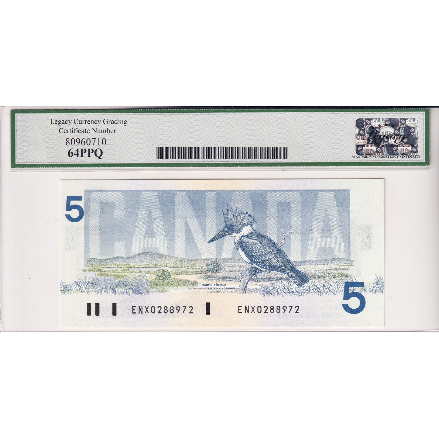 BC-56aA 1986 Canada $5 Crow-Bouey, Replacement, ENX w/ YBPN Legacy Certified CUNC64 PPQ
