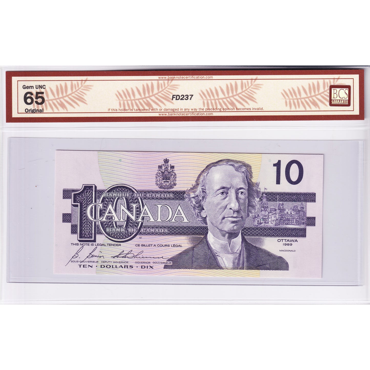 BC-57b-N1-iii 1989 Canada $10 B-T, 4 Digit RADAR BDN9270729 BCS Cert. GUNC65 Original