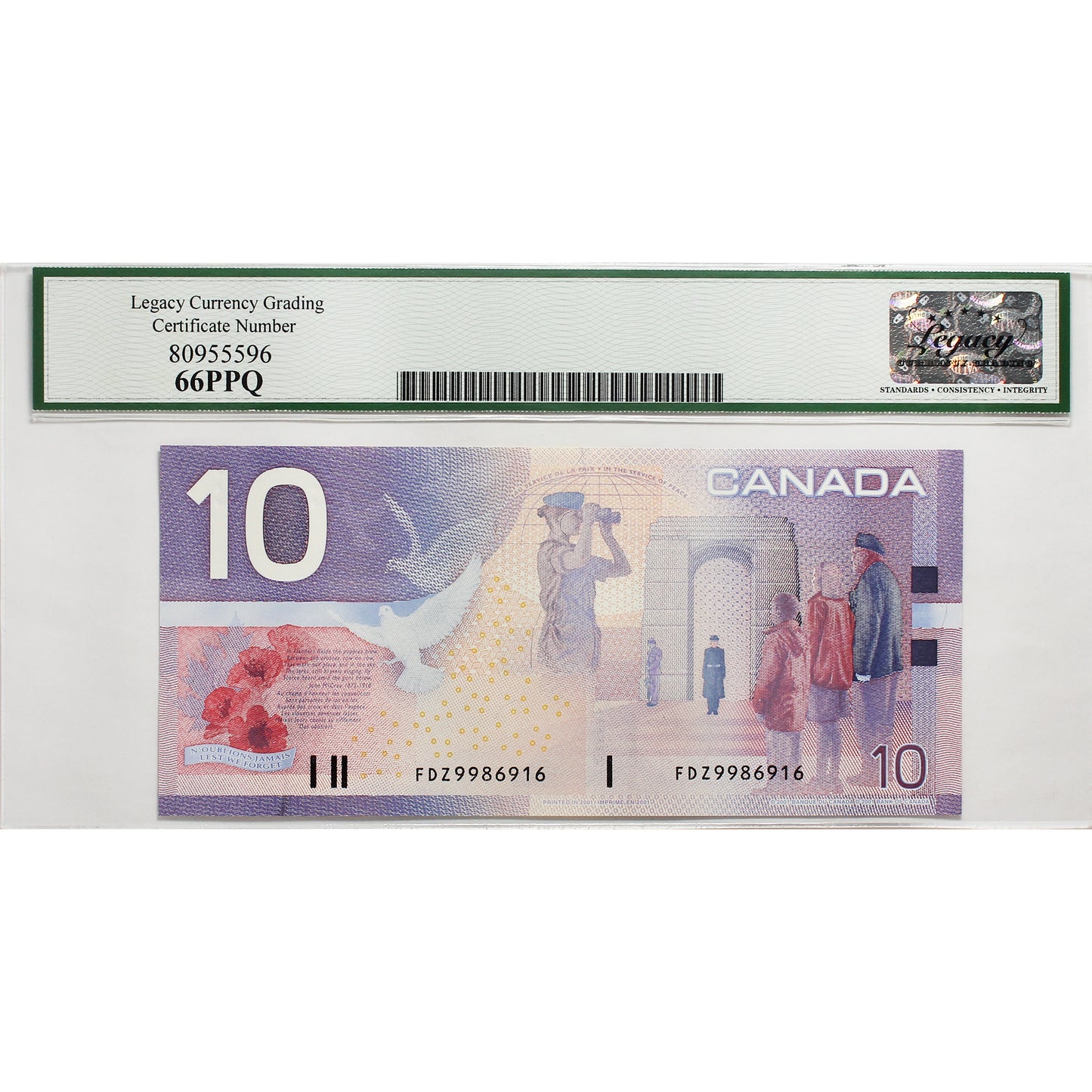 BC-63b 2001 Canada $10 Knight-Dodge, Printed in 2001, FDZ Legacy Certified GUNC66 PPQ