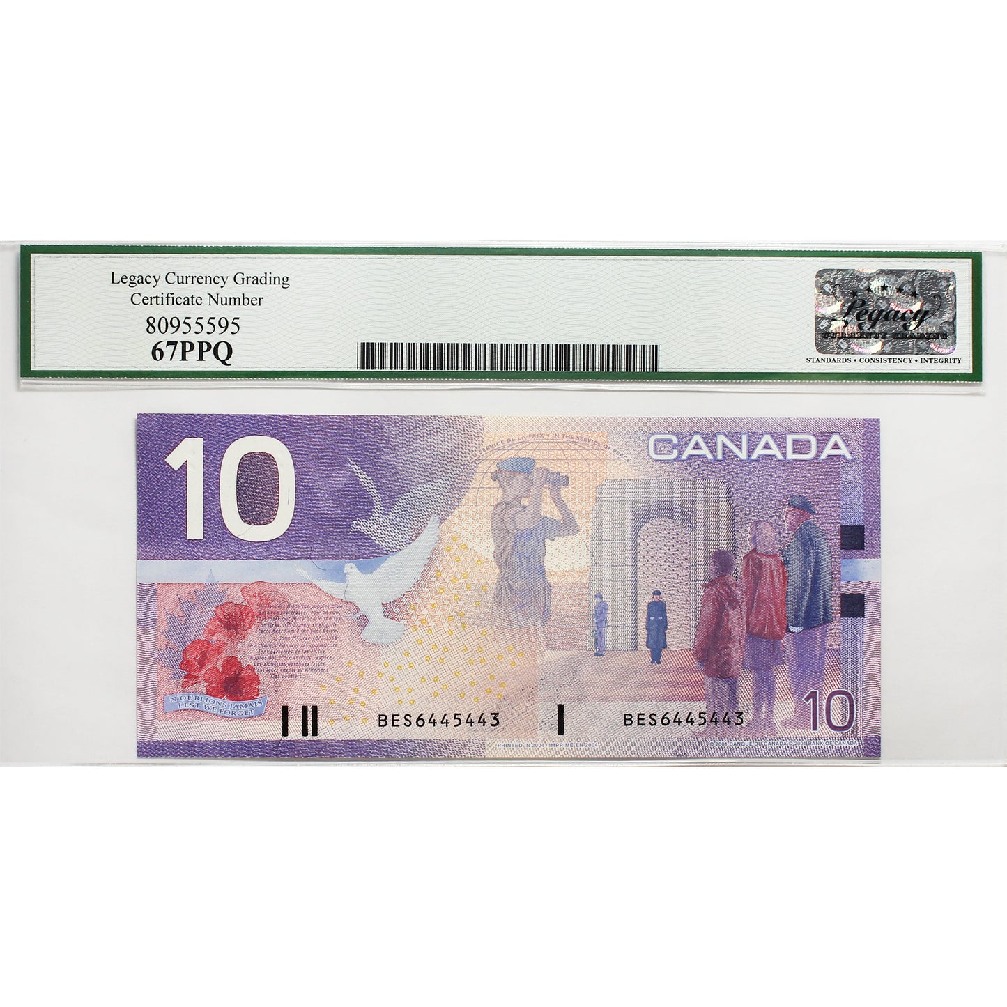 BC-63c 2001 Canada $10 Jenkins-Dodge, Printed in 2004, BES Legacy Certified GUNC67 PPQ