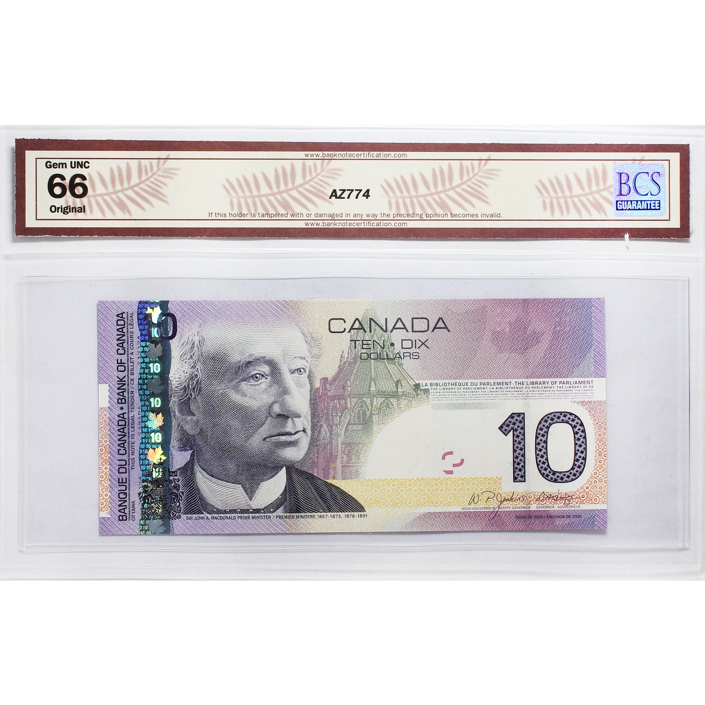 BC-68aA 2005 Canada $10 J-D, Replacement, 2007, BTG (8.10M-8.18M) BCS Cert. GUNC66 Orig.