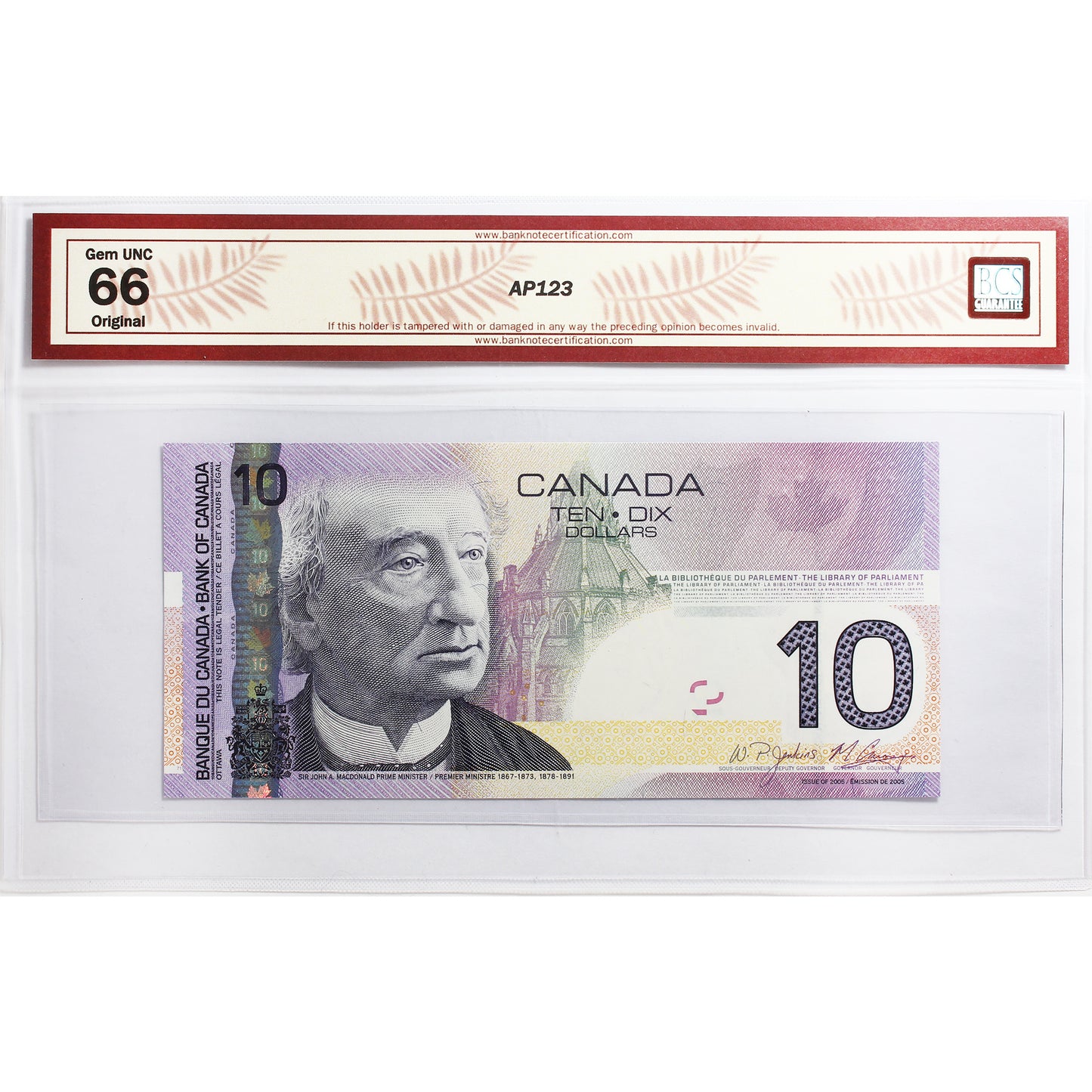 BC-68bA 2005 Canada $10 J-C, Replacement, 2008, BFH (1.40M-1.44M) BCS Cert. GUNC66 Orig.