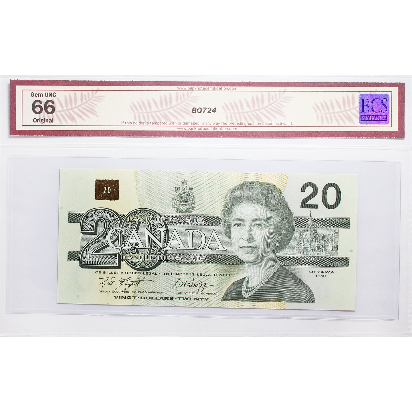 BC-58d 1991 Canada $20 Knight-Dodge, EWP BCS Certified GUNC66 Original