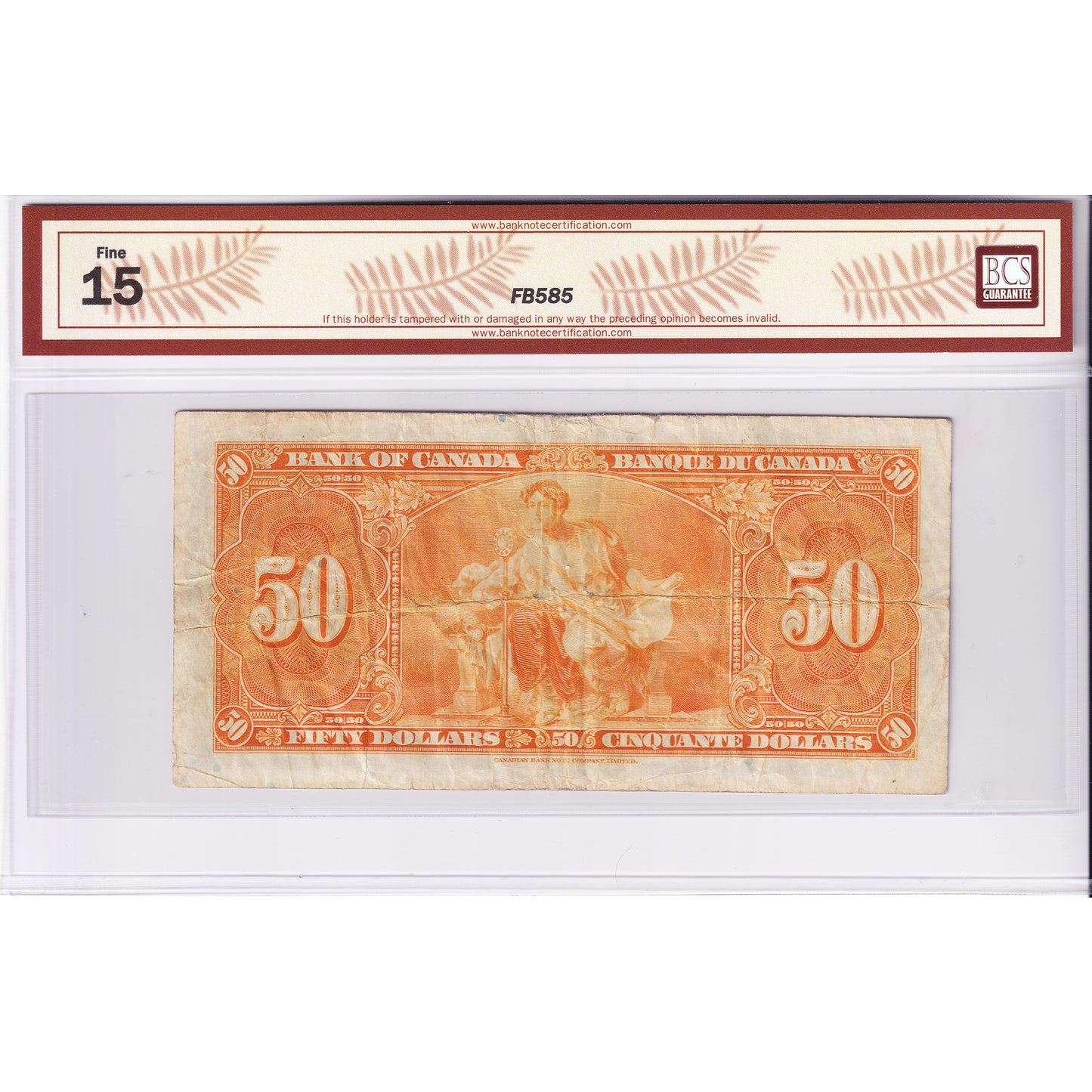 BC-26a 1937 Canada $50 Osborne-Towers, Changeover, A/H BCS Certified F15