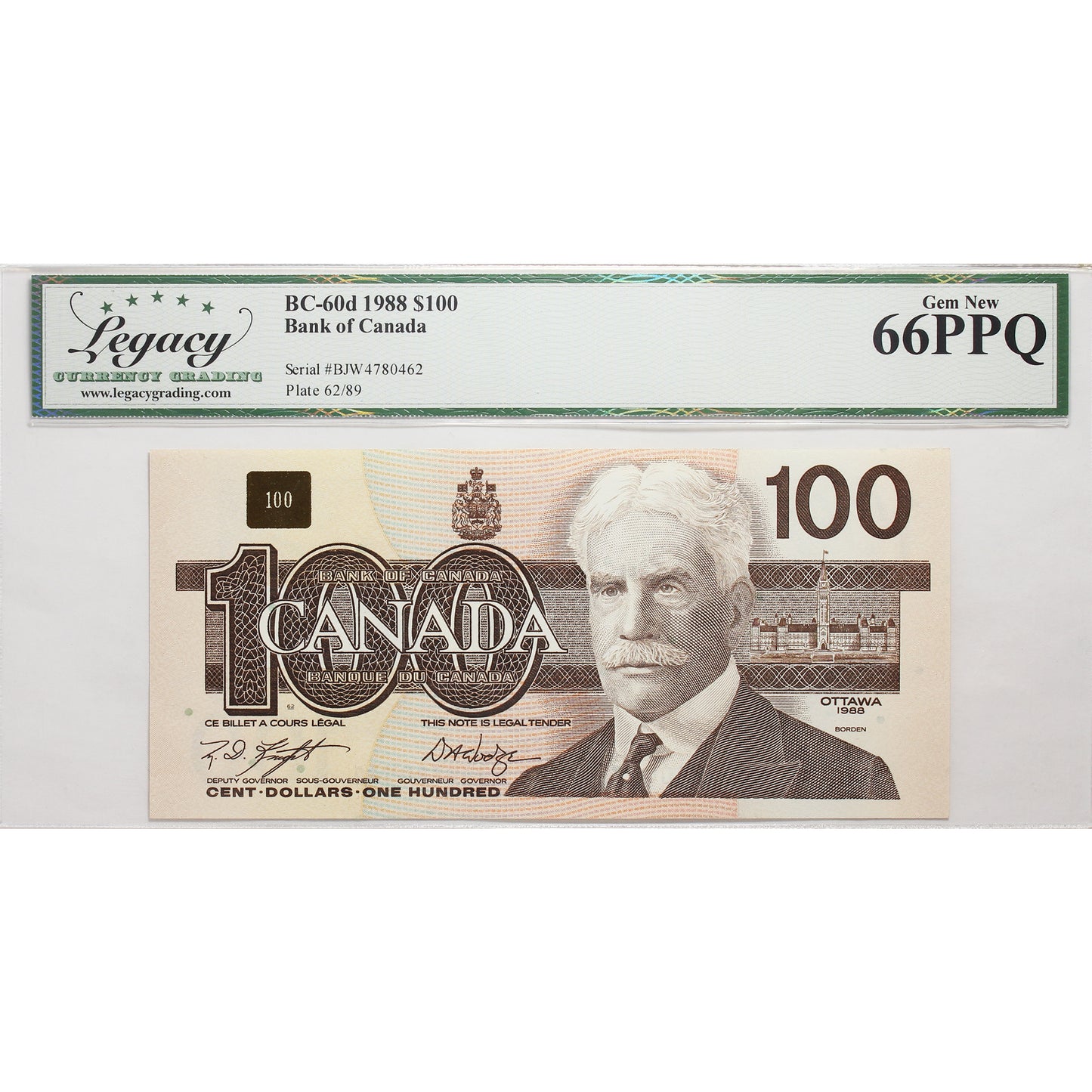 BC-60d 1988 Canada $100 Knight-Dodge, BJW Legacy Certified GUNC66 PPQ