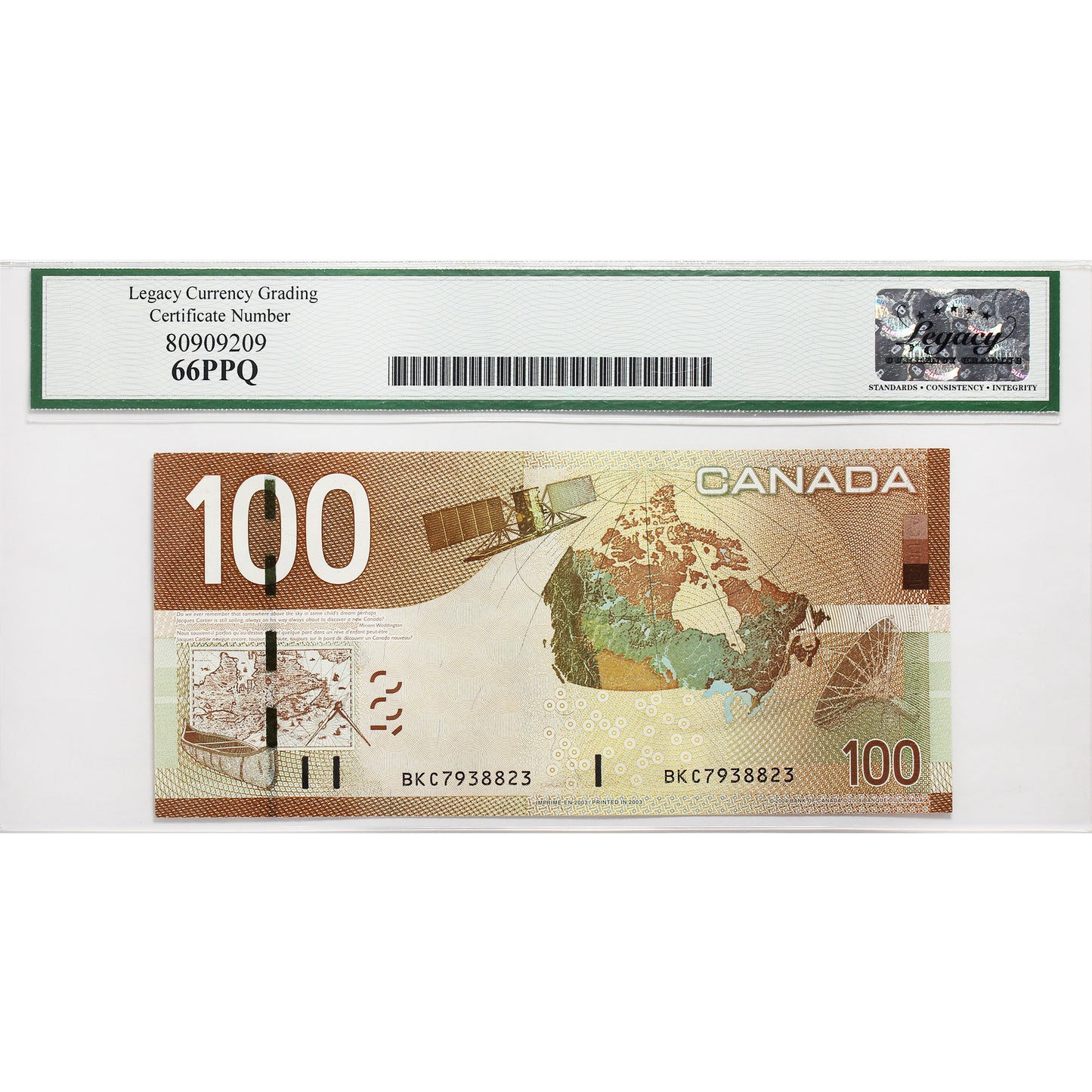 BC-66a 2004 Canada $100 Jenkins-Dodge, Printed in 2003, BKC Legacy Certified GUNC66 PPQ