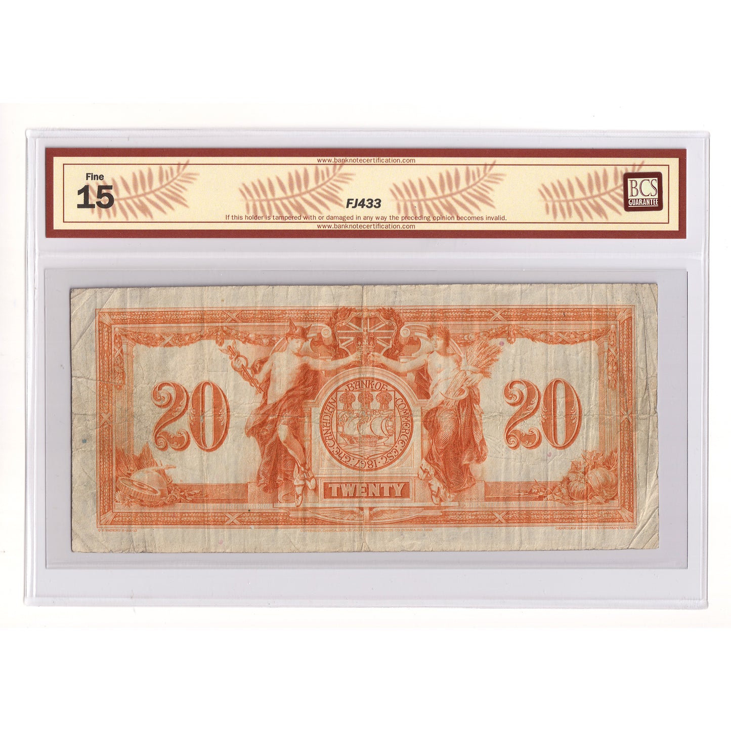 75-16-04-20a 1917 CBoC $20 A-L, General Manager Small Caps, Small Logan, A, BCS Cert F15