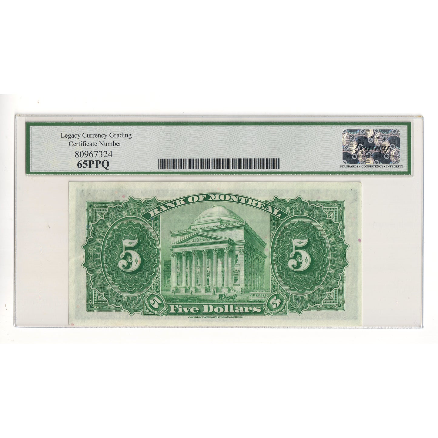 505-60-02 1935 Bank of Montreal $5 Bog-Gordon, Legacy Certified GUNC-65 PPQ