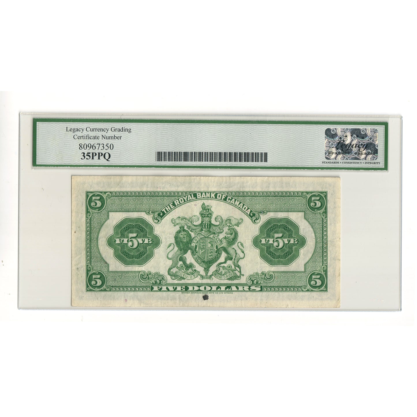 630-18-02a 1935 Royal Bank $5 Dobson-Wilson, Large Sig, Legacy Certified VF35 PPQ