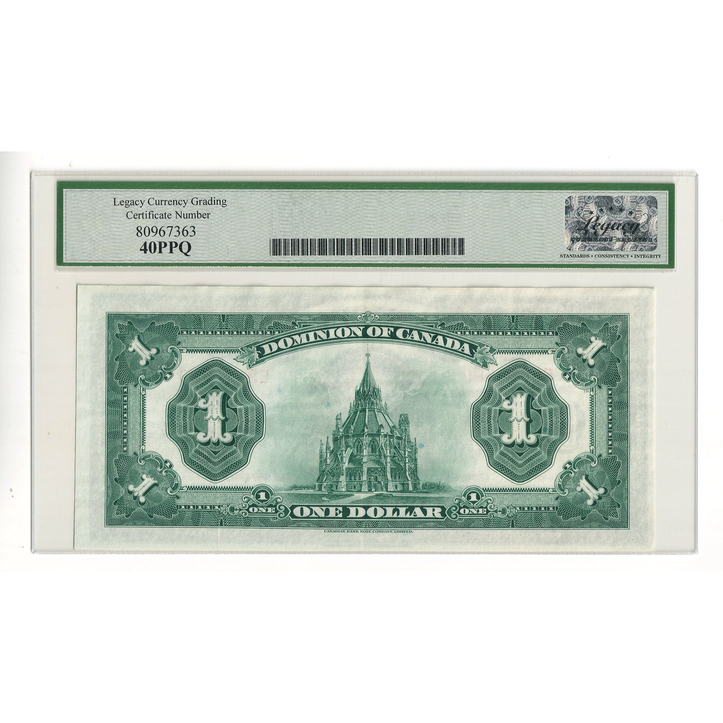 DC-25o 1923 Dominion $1 C-C, Black Seal, Group 4, Series E, Check B, Legacy Cert EF40 PPQ