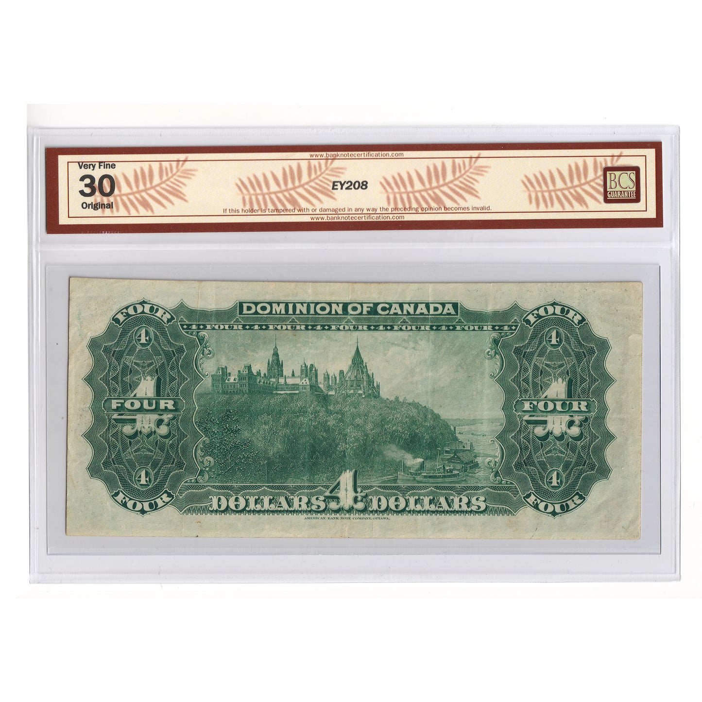DC-17b 1902 Dominion $4 V-B, FOUR at Top, Series A, Check A, BCS Certified VF30 Original