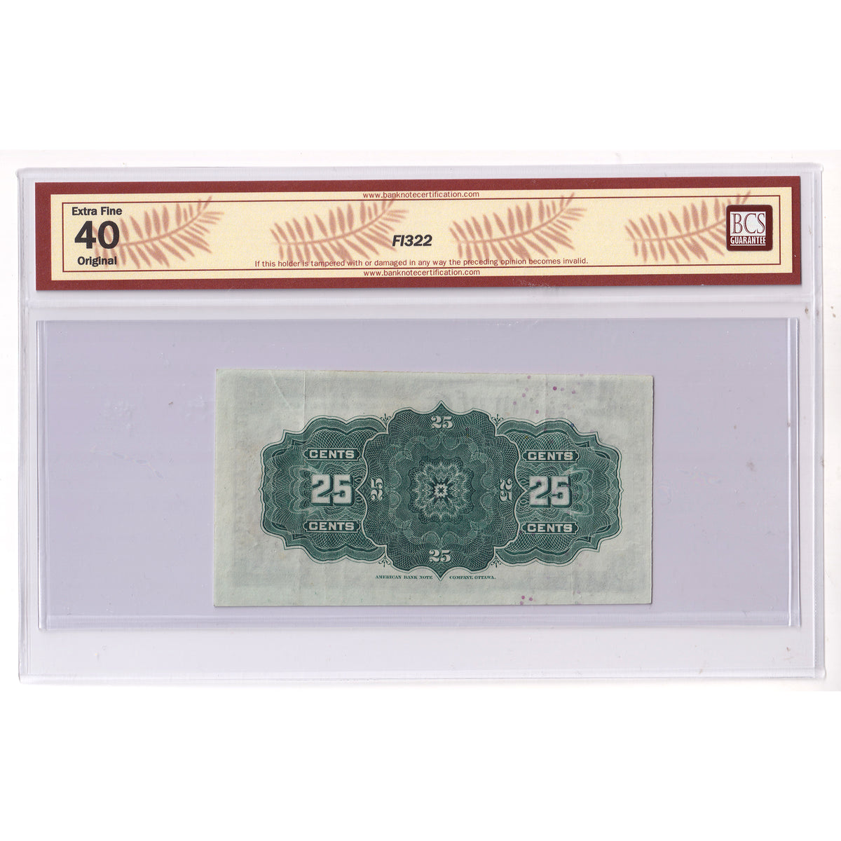 DC-15a 1900 Dominion 25-cent Shinplaster Courtney BCS Certified EF40 Original