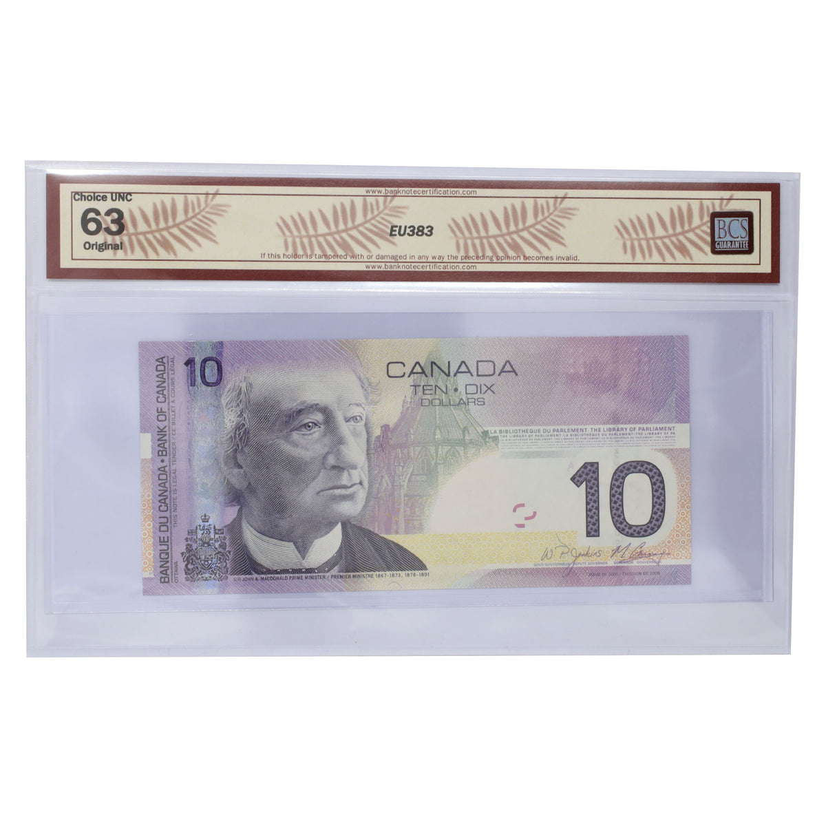 BC-68b-N1-iii 2005 Canada $10 J-C, 2008, RADAR BTW8790978 BCS Certified CUNC63 Original