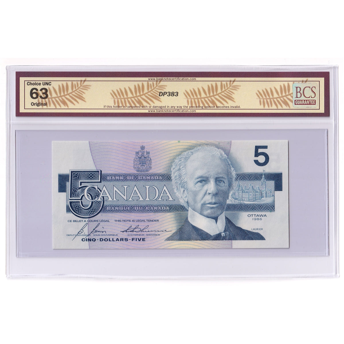 BC-56c 1986 Canada $5 Bonin-Thiessen, Changeover, GPW BCS Certified CUNC63 Original