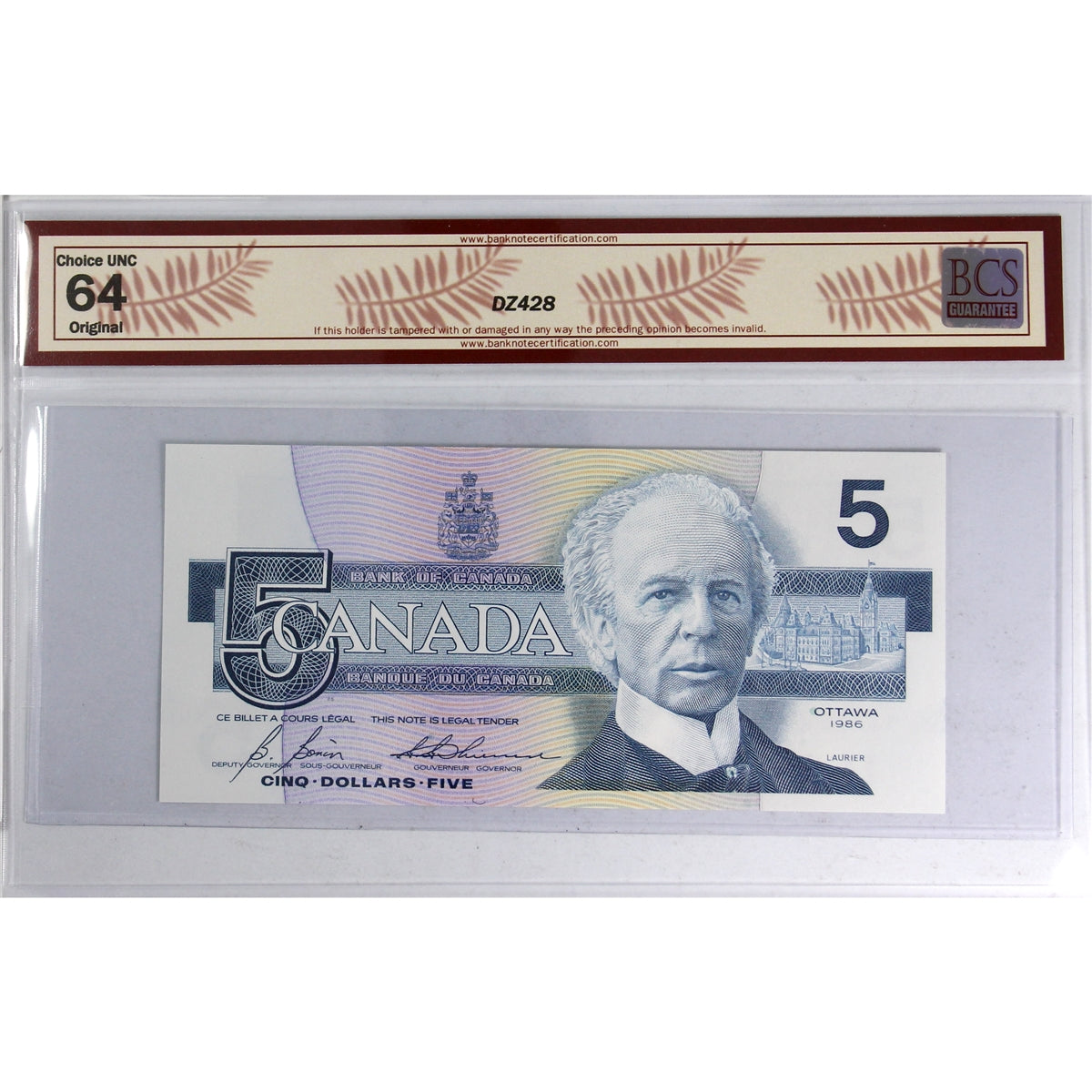 BC-56c 1986 Canada $5 Bonin-Thiessen, Changeover, GPW BCS Certified CUNC64 Original