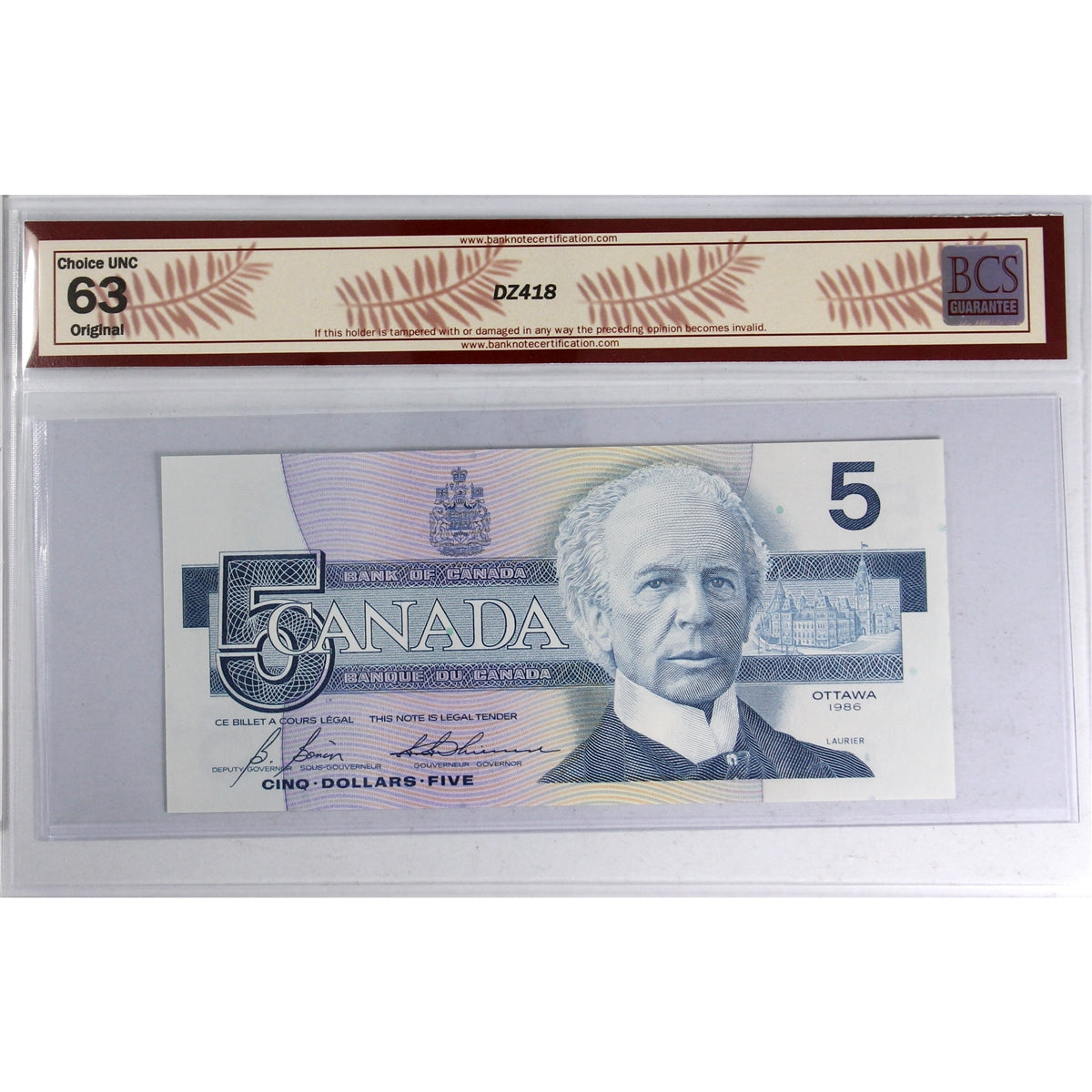 BC-56c 1986 Canada $5 Bonin-Thiessen, Changeover, GPW BCS Certified CUNC63 Original