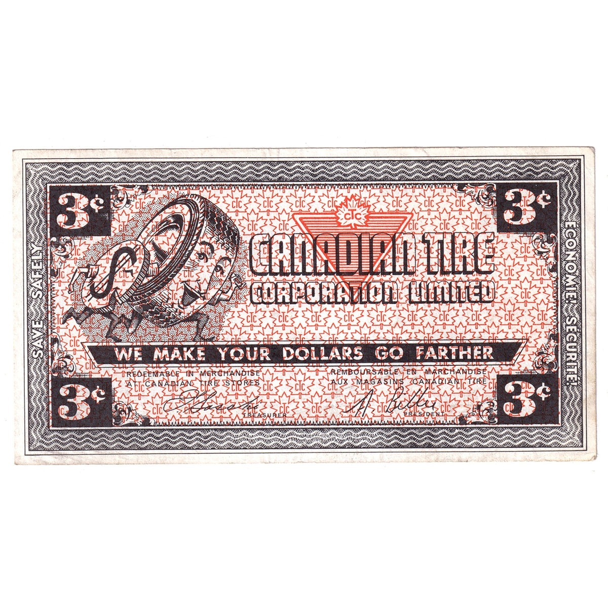 G2-C1 1962 Canadian Tire Coupon 3 Cents Extra Fine