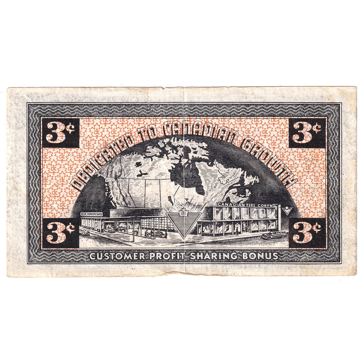 G2-C1 1962 Canadian Tire Coupon 3 Cents Very Fine (Tear)