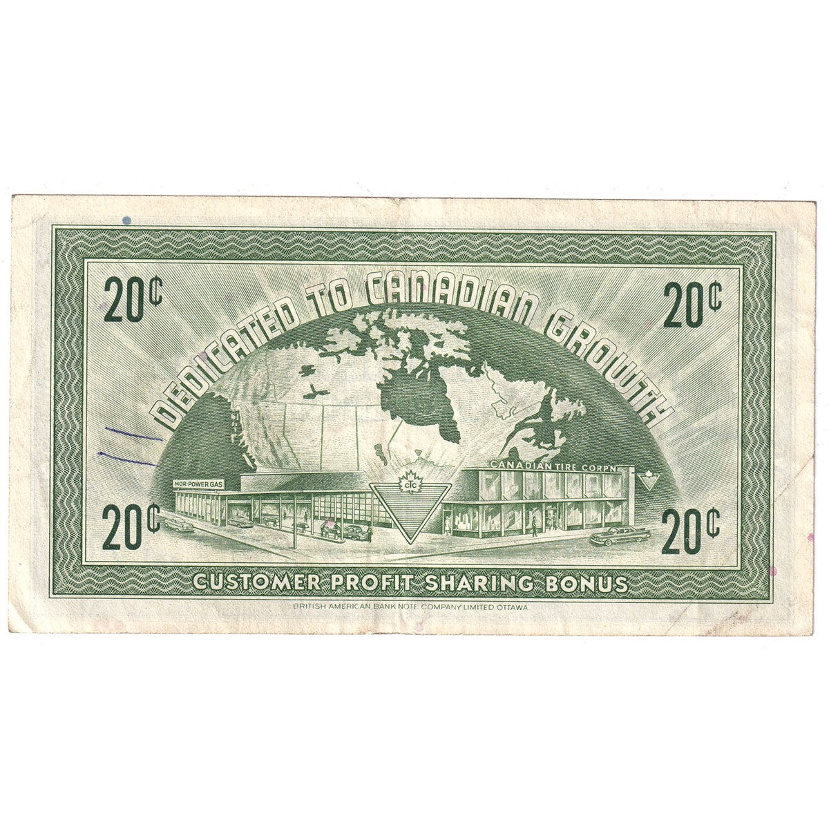 G7-D-F2 Narrow Font 1972 Canadian Tire Coupon 20 Cents VF-EF (Ink)