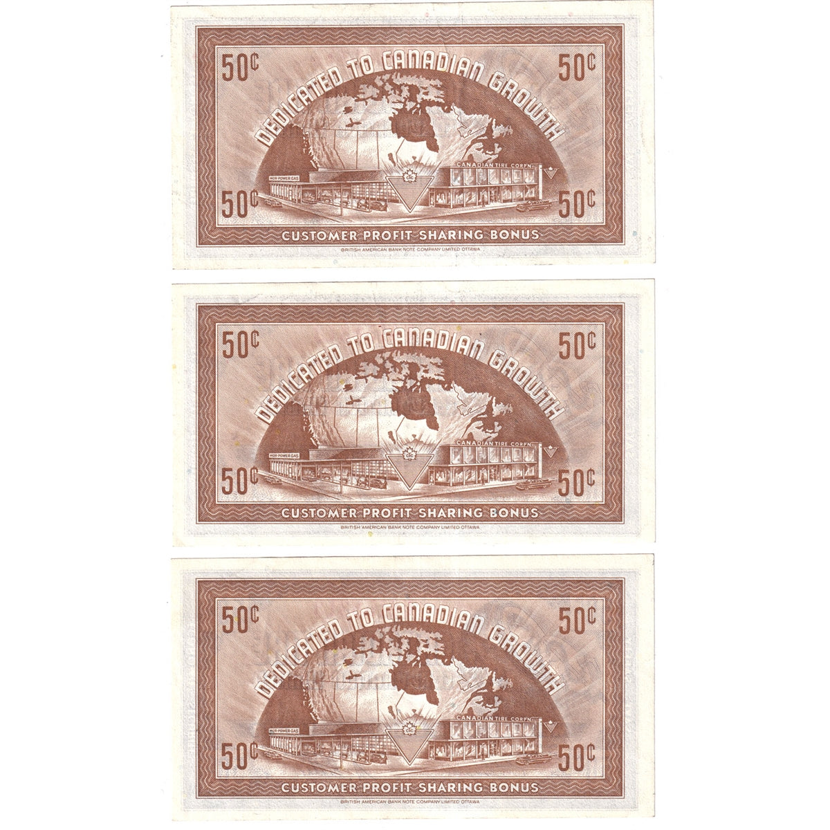 G8-D-U2 1978 Canadian Tire Coupon 50 Cents Almost Uncirculated (3 Notes)