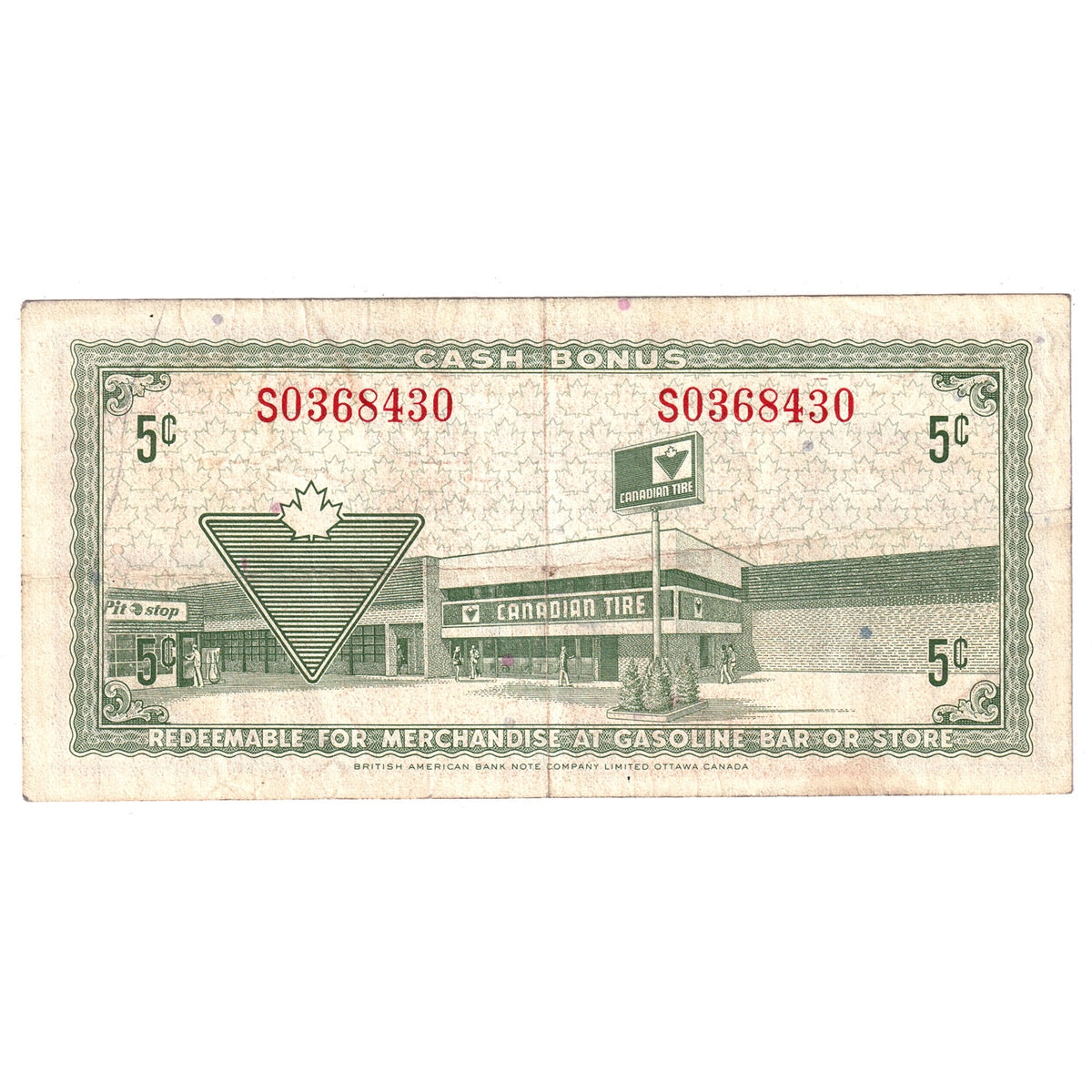 S2-B-S 1972 Canadian Tire Coupon 5 Cents Very Fine