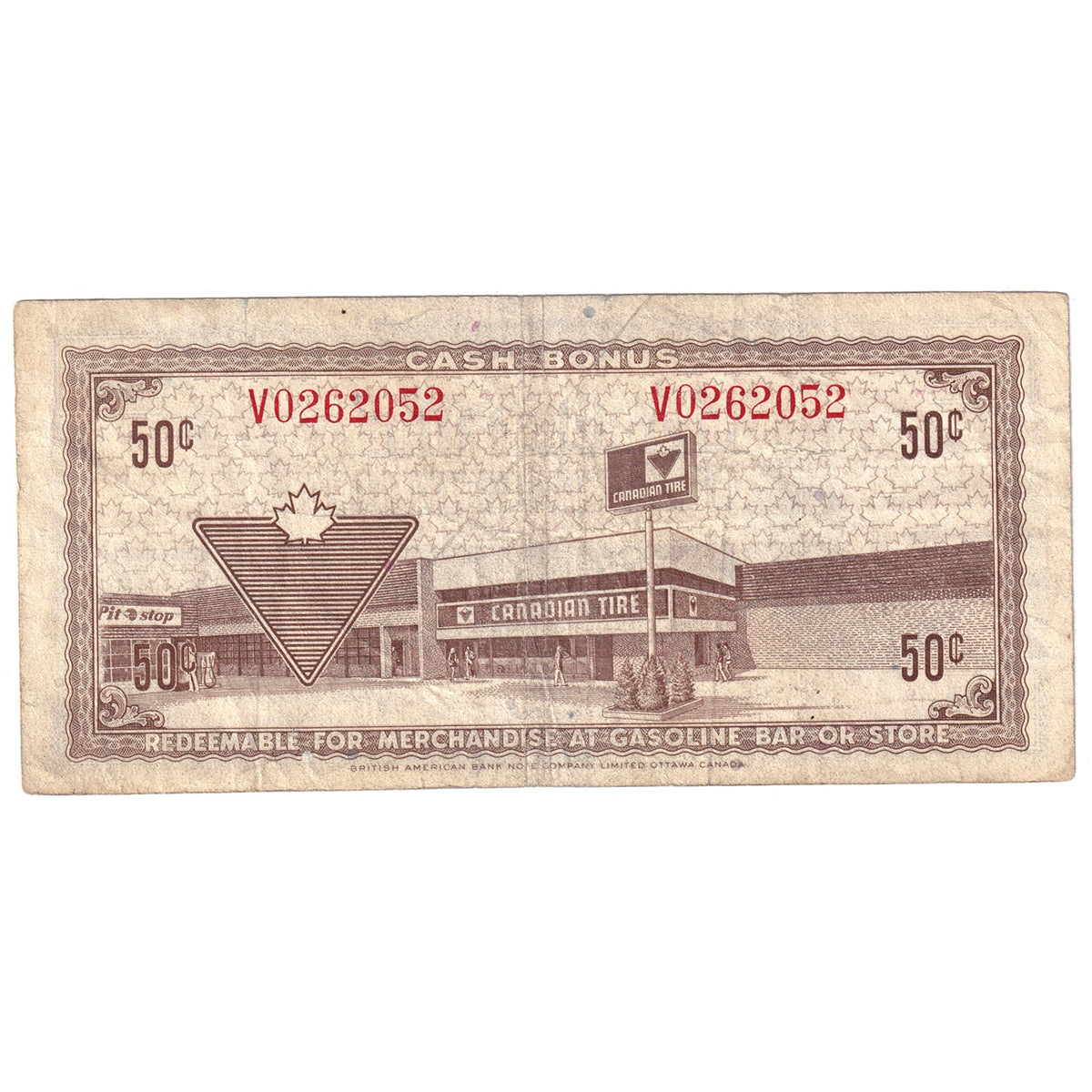 S3-E-V 1972 Canadian Tire Coupon 50 Cents Fine