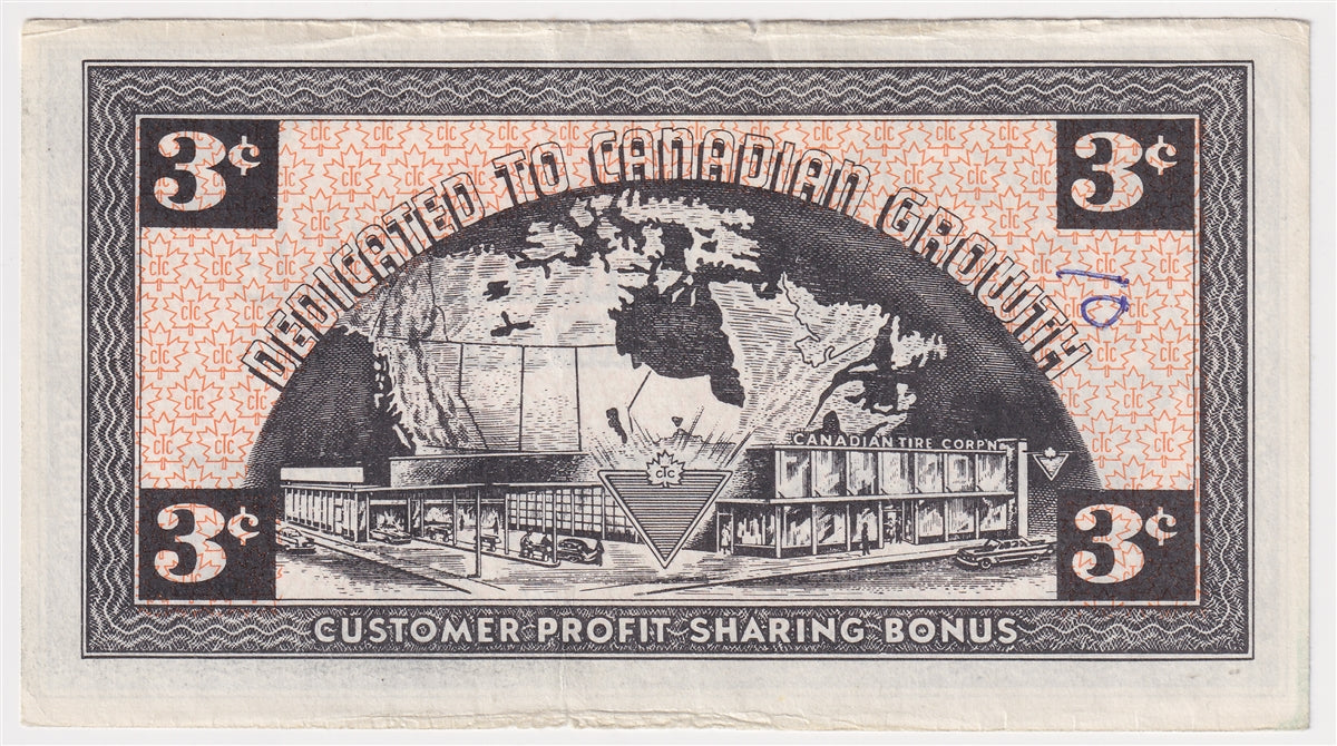 G2-C2 No Mor Power 1962 Canadian Tire Coupon 3 Cents Extra Fine (Ink)