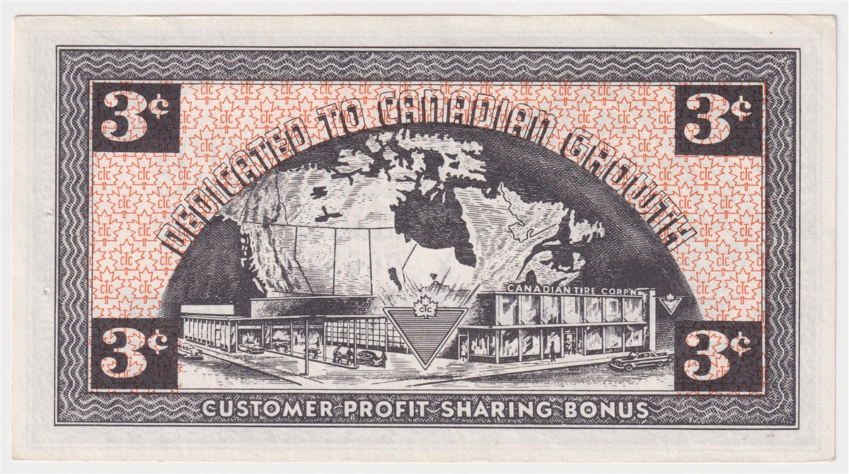 G3-C-X No Mor Power 1962 Canadian Tire Coupon 3 Cents Uncirculated (Holes)