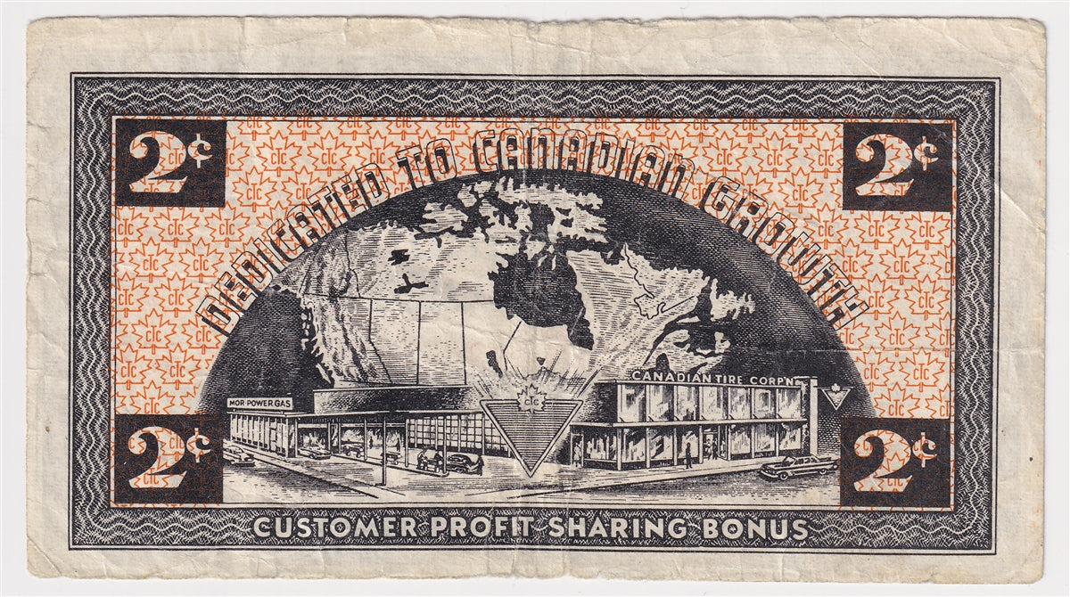 G4-B-Y 1962 Canadian Tire Coupon 2 Cents Fine