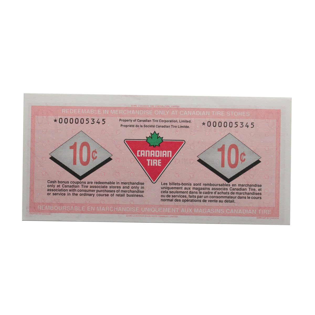 S17-Ca-*0 Replacement 1992 Canadian Tire Coupon 10 Cents EF-AU