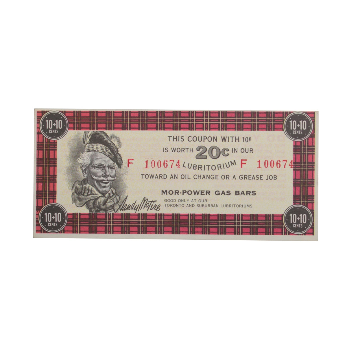 MP1B-20F Canadian Tire Coupon Mor-Power 10 + 10 Almost Uncirculated