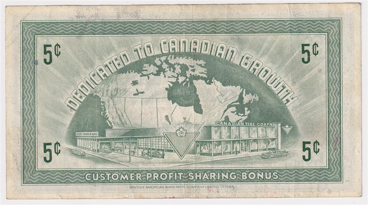 G5-A-A 1964 Canadian Tire Coupon 5 Cents F-VF