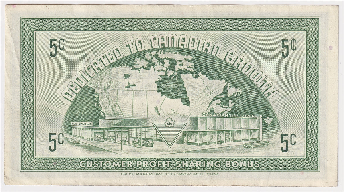 G7-A-A2 Narrow Font 1972 Canadian Tire Coupon 5 Cents EF-AU