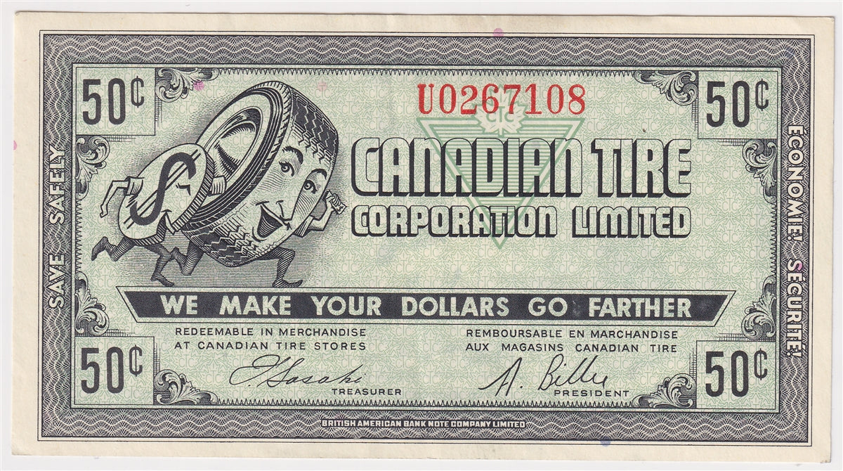 G7-J-U 1972 Canadian Tire Coupon 50 Cents Almost Uncirculated
