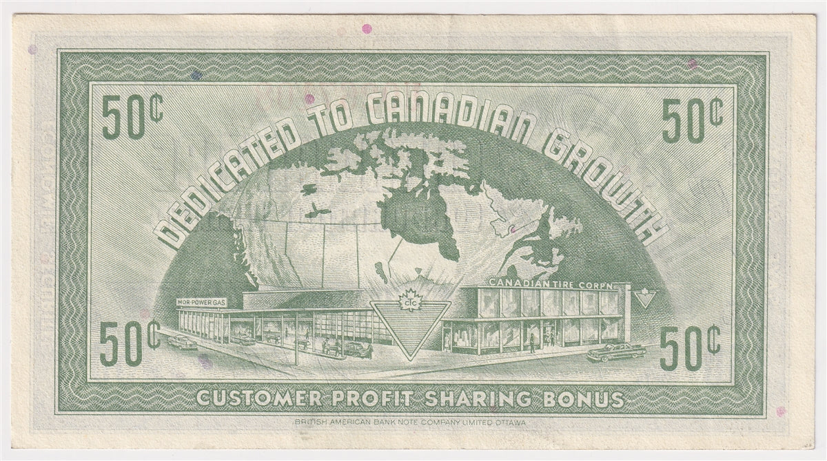 G7-J-U 1972 Canadian Tire Coupon 50 Cents Almost Uncirculated