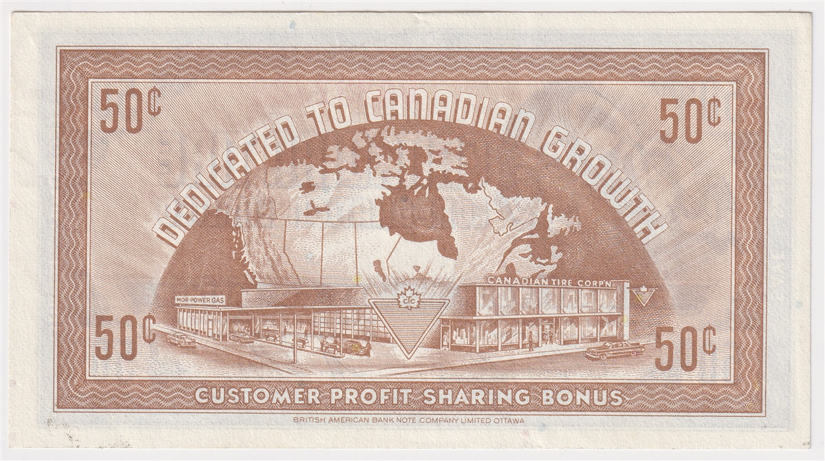 G8-D-U2 Serifs 1978 Canadian Tire Coupon 50 Cents Almost Uncirculated