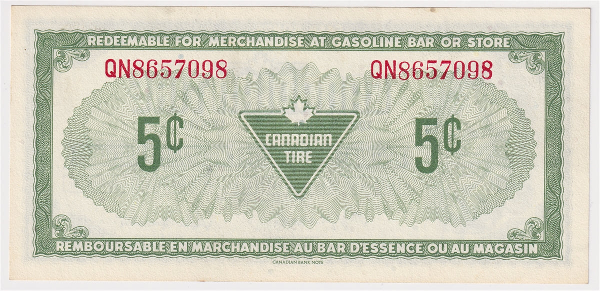 S4-B-QN 1974 Canadian Tire Coupon 5 Cents Uncirculated