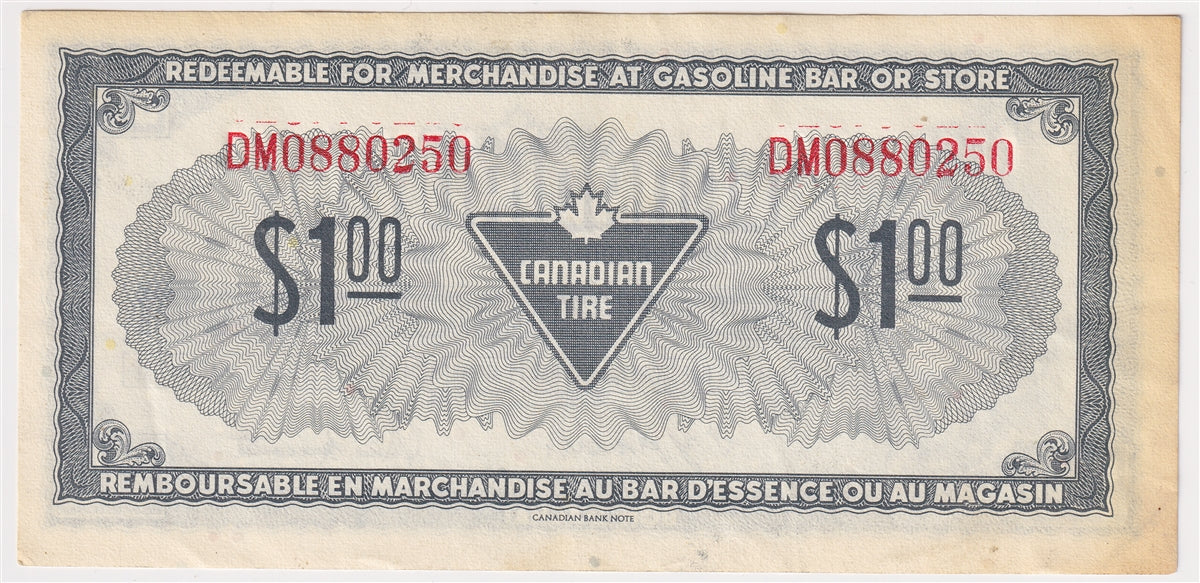 S4-F-DM2 Orange # 1974 Canadian Tire Coupon $1.00 Almost Uncirculated (Stain)
