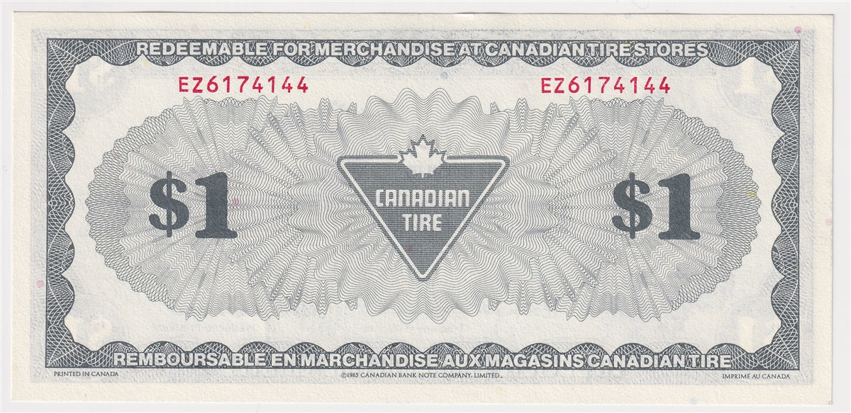 S8-F-EZ1 White C 1985 Canadian Tire Coupon $1.00 Uncirculated