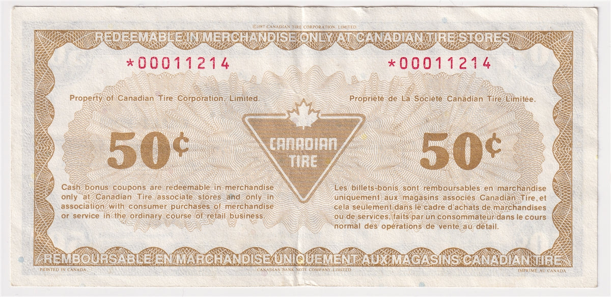 S13-Ea-*0 Replacement 1991 Canadian Tire Coupon 50 Cents VF-EF