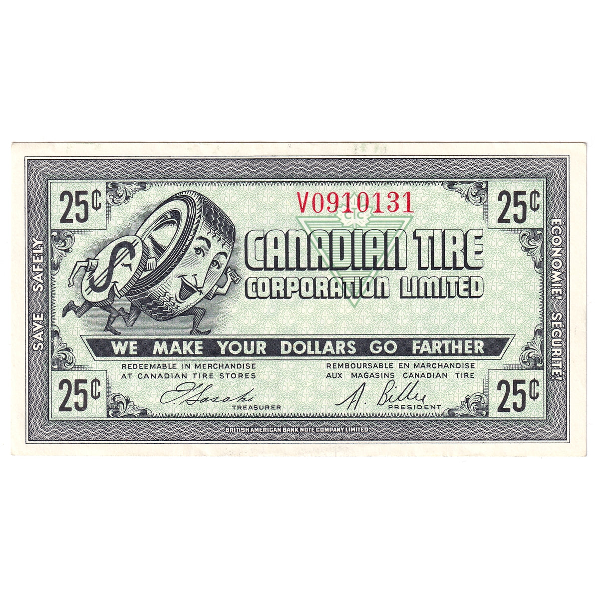 G7-E-V1 1972 Canadian Tire Coupon 25 Cents AU-UNC