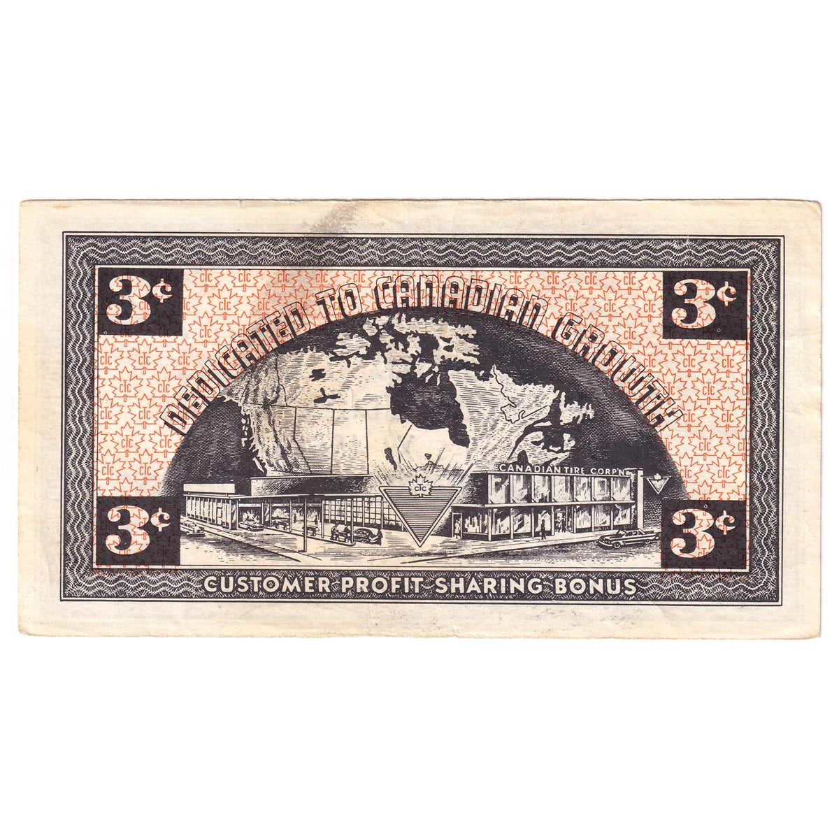 G3-C-X No Mor Power 1962 Canadian Tire Coupon 3 Cents EF-AU (Stain)