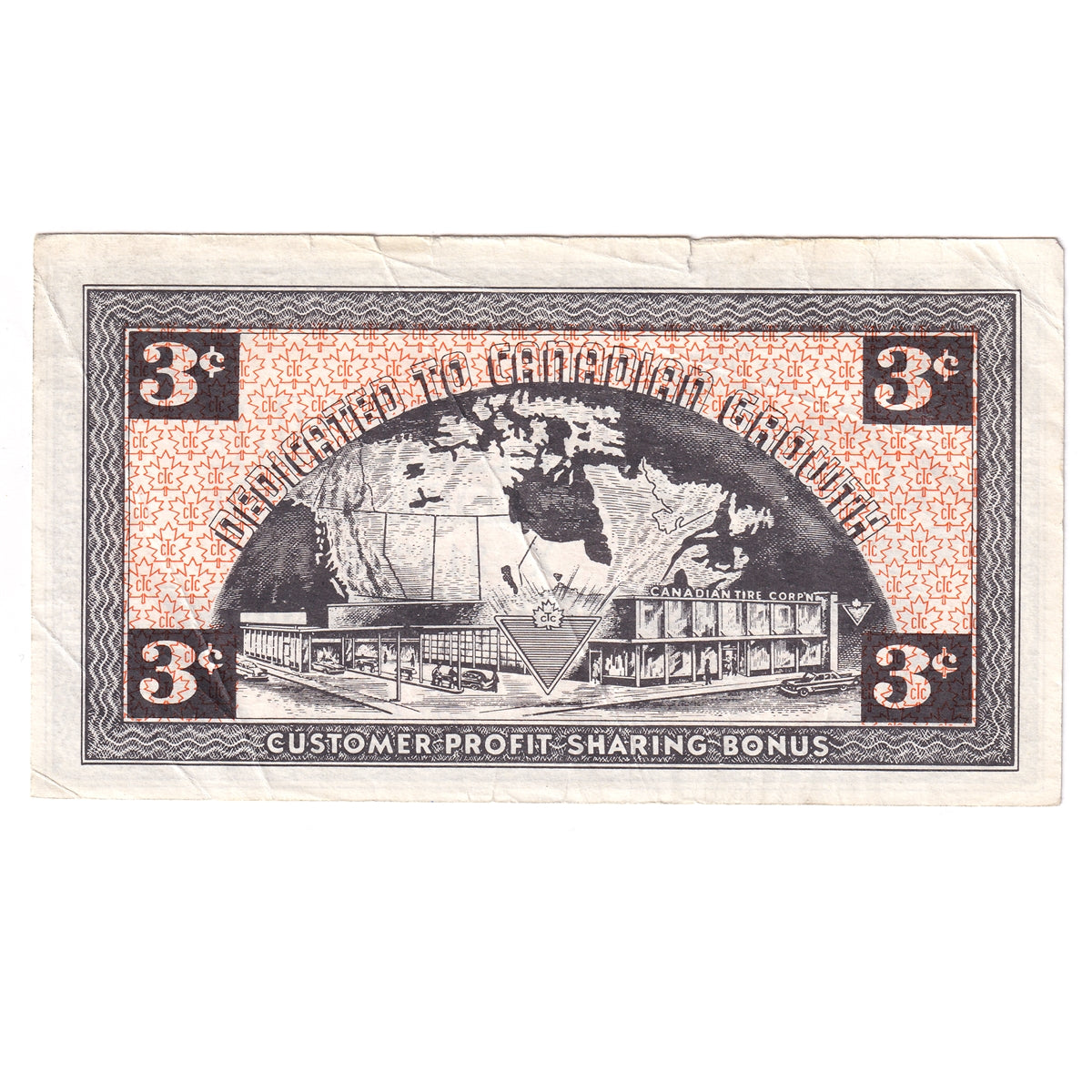 G3-C-X No Mor Power 1962 Canadian Tire Coupon 3 Cents VF-EF (Tears)