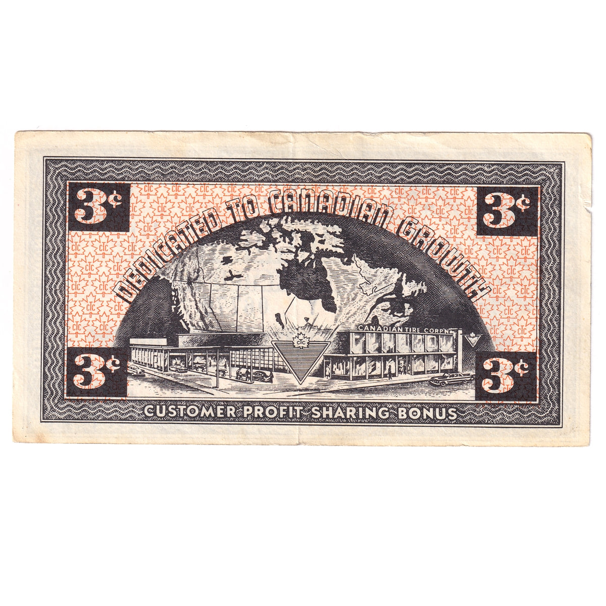 G3-C-Y No Mor Power 1962 Canadian Tire Coupon 3 Cents Very Fine (Ink and Tear)